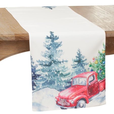 SARO LIFESTYLE SARO 2279.M1670B 16 x 70 in. Oblong Multicolor Christmas Truck Table Runner 2279.M1670B